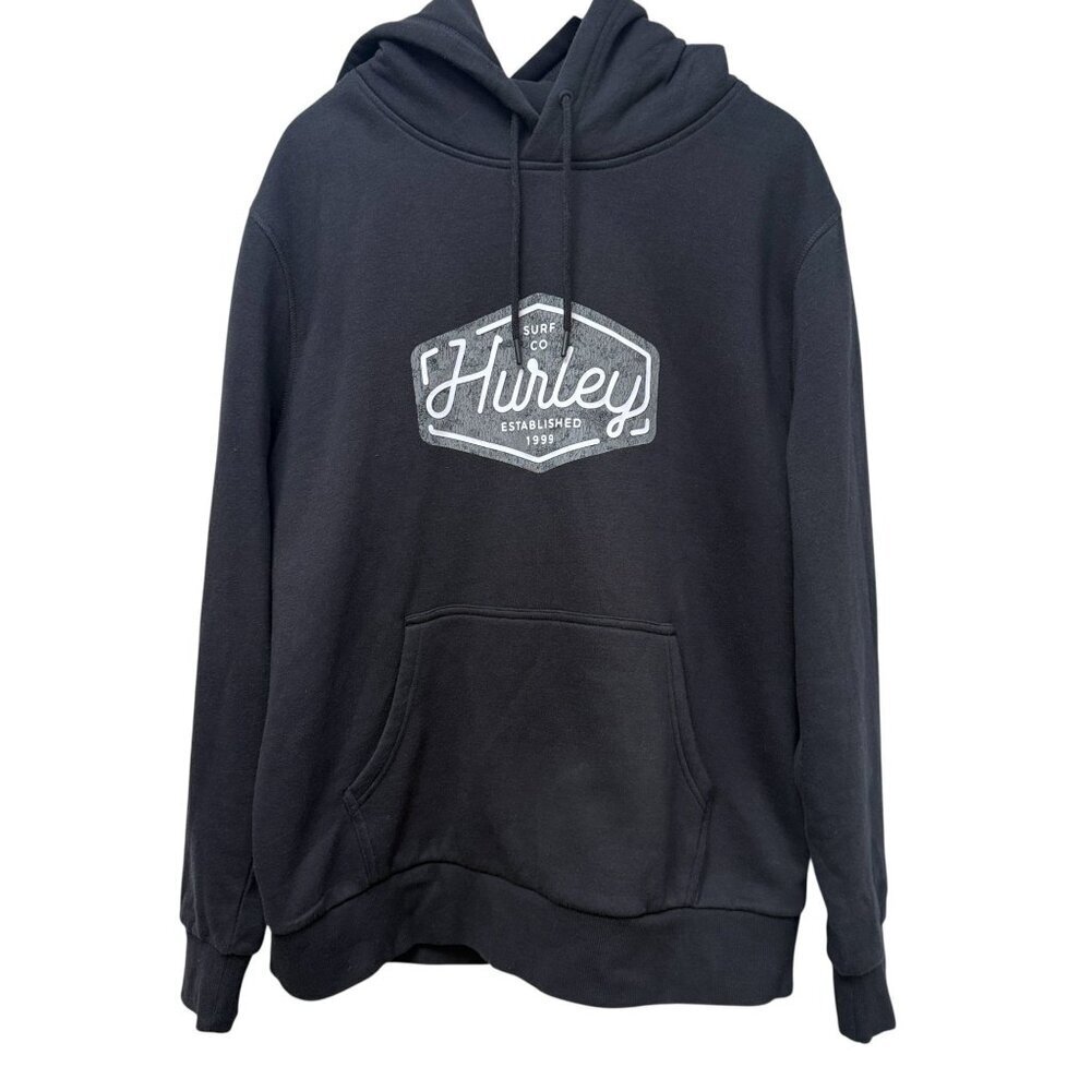 HURLEY Mens Hoodie Size Large Black Casual Surf Logo Pullover